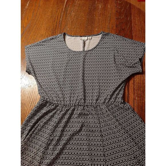 PM Petite Medium Kim Rogers Petite Black White Short Sleeve U Neck Midi Dress - Picture 2 of 5